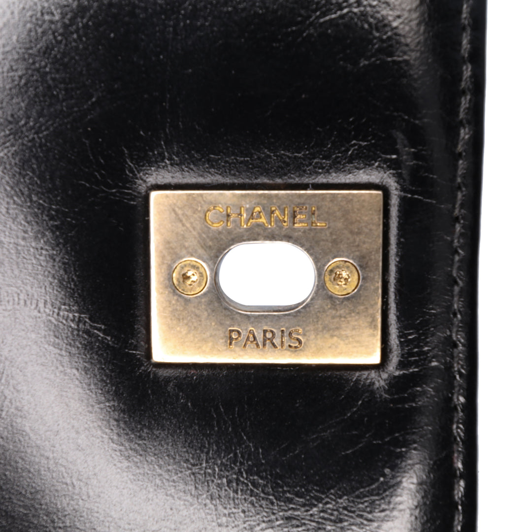 Small Chevron Aged Calfskin Coco Top Handle Bag Black - Gaby Paris