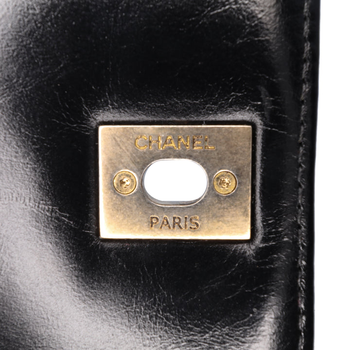 Small Chevron Aged Calfskin Coco Top Handle Bag Black - Gaby Paris