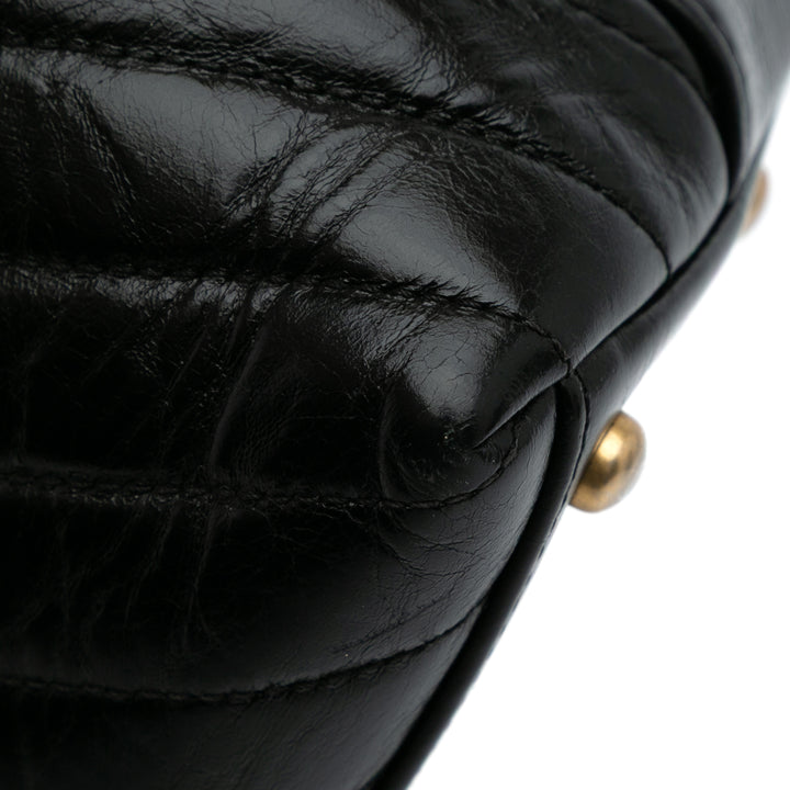 Small Chevron Aged Calfskin Coco Top Handle Bag Black - Gaby Paris