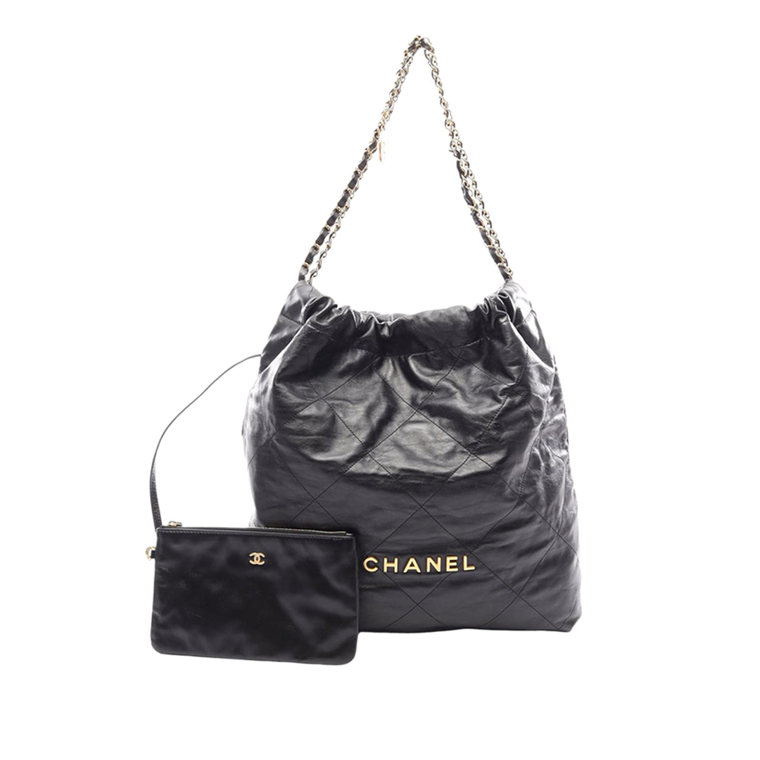 Chanel Sac porté épaule brillant 22 Hobo Grand Cuir de veau Noir – vue principale – GABY PARIS