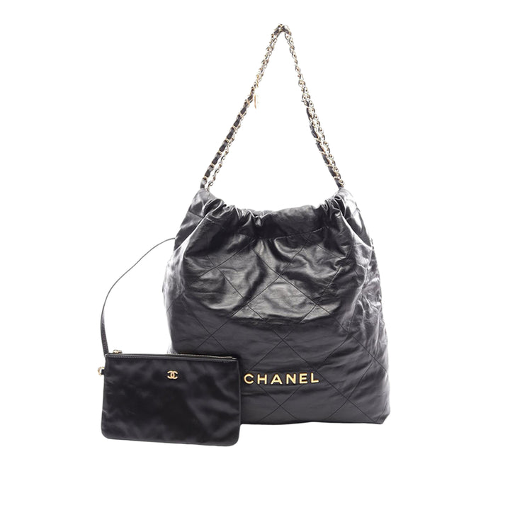 Chanel Sac porté épaule brillant 22 Hobo Grand Cuir de veau Noir – vue principale – GABY PARIS