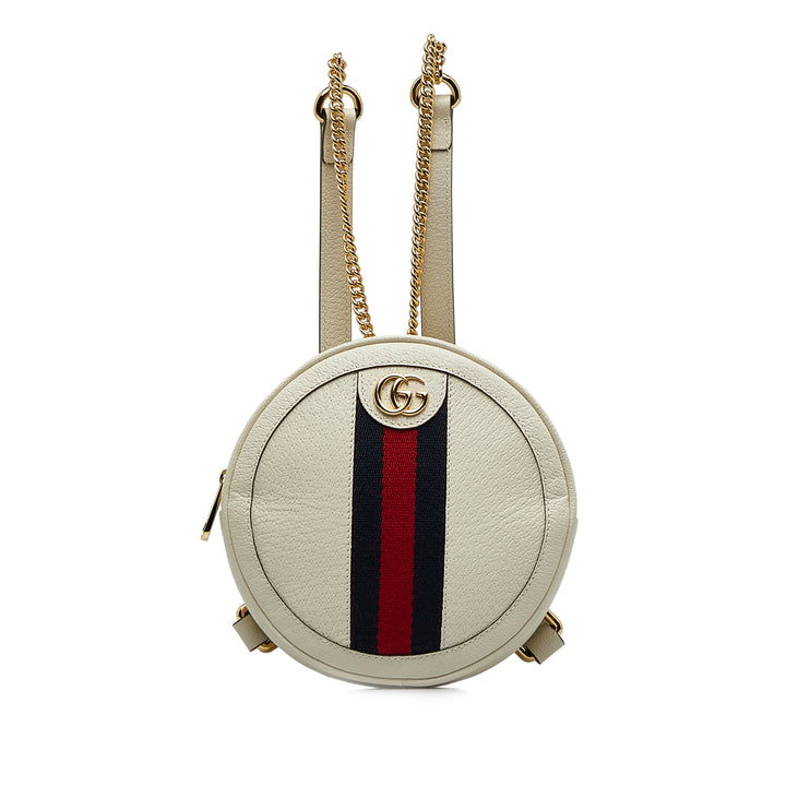 Mini Leather Round Ophidia Backpack White - Gaby Paris