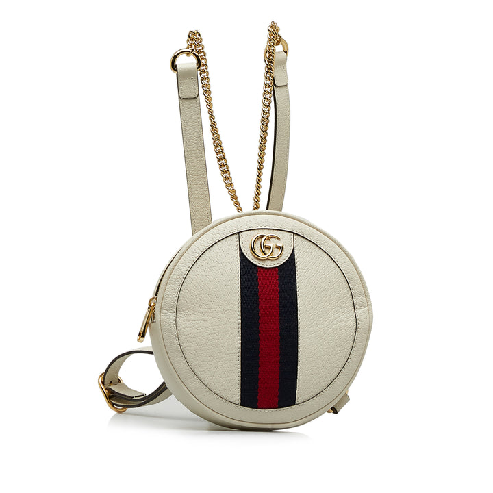 Mini Leather Round Ophidia Backpack White - Gaby Paris