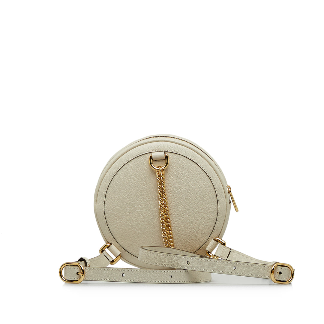 Mini Leather Round Ophidia Backpack White - Gaby Paris