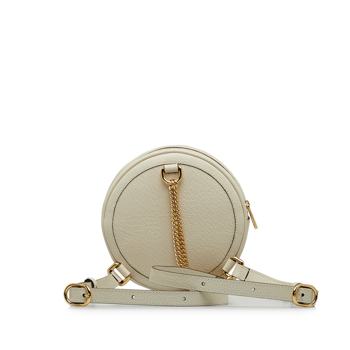 Mini Leather Round Ophidia Backpack White - Gaby Paris