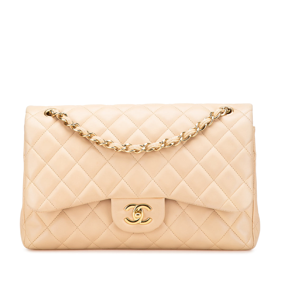 Jumbo Classic Lambskin Double Flap Brown - Gaby Paris