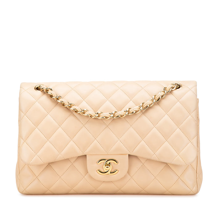 Jumbo Classic Lambskin Double Flap Brown - Gaby Paris