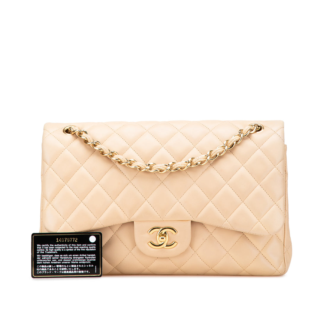 Jumbo Classic Lambskin Double Flap Brown - Gaby Paris