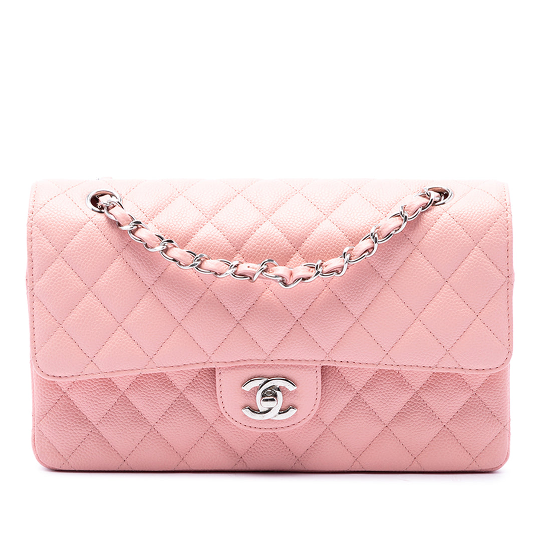 Chanel Sac porté épaule Classic Double rabat Moyen Cuir caviar Rose – vue principale – GABY PARIS