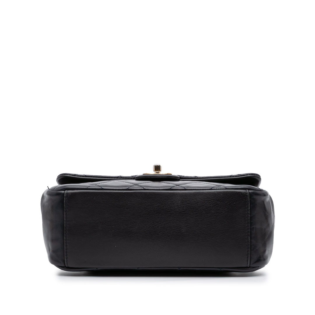 Medium Quilted Glazed Calfskin Gold Bar Top Handle Flap Blue - Gaby Paris