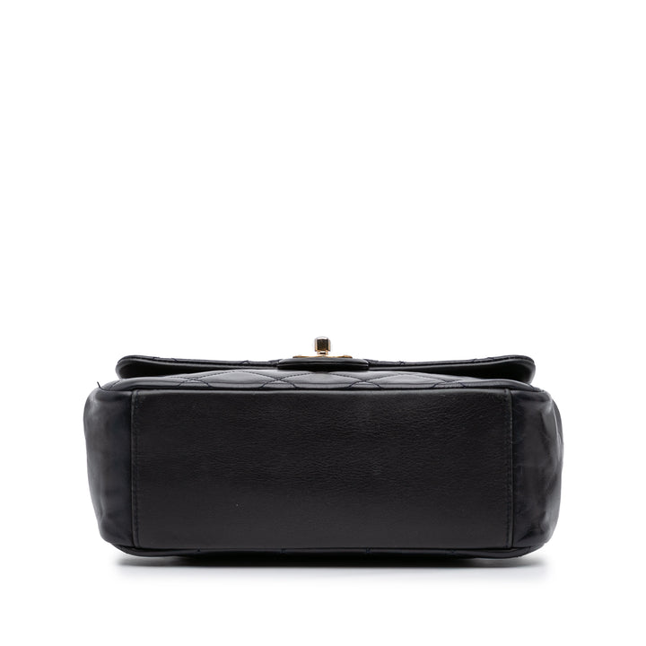 Medium Quilted Glazed Calfskin Gold Bar Top Handle Flap Blue - Gaby Paris