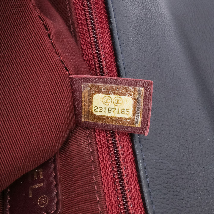 Medium Quilted Glazed Calfskin Gold Bar Top Handle Flap Blue - Gaby Paris