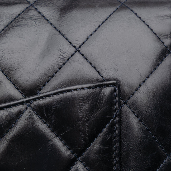 Medium Quilted Glazed Calfskin Gold Bar Top Handle Flap Blue - Gaby Paris