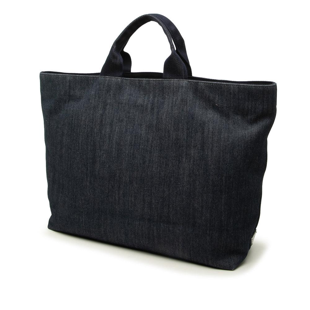 Prada Cabas Debossed Logo Drill Jean Bleu – vue 2 – GABY PARIS