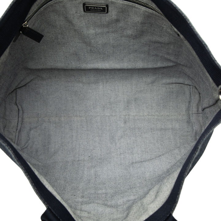 Prada Cabas Debossed Logo Drill Jean Bleu – vue 4 – GABY PARIS