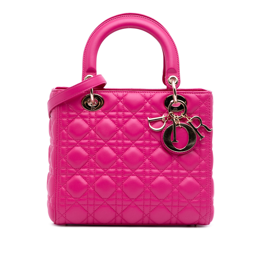 Medium Lambskin Cannage Lady Dior Pink - Gaby Paris