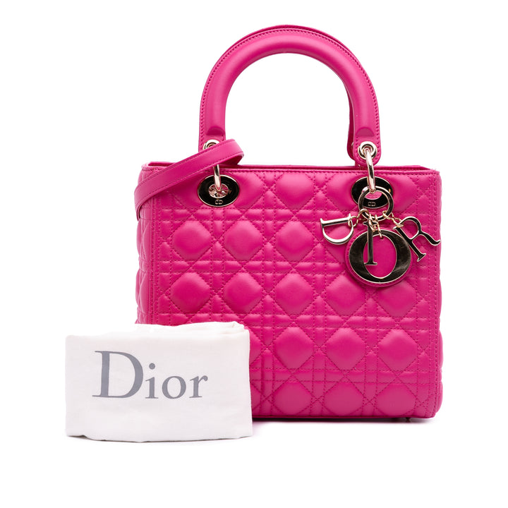 Medium Lambskin Cannage Lady Dior Pink - Gaby Paris