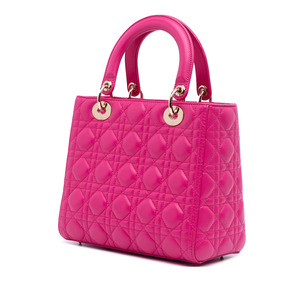 Medium Lambskin Cannage Lady Dior Pink - Gaby Paris