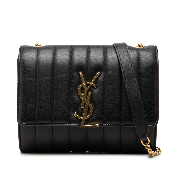 Matelasse Vicky Chaîne Portefeuille Cuir d'agneau Noir