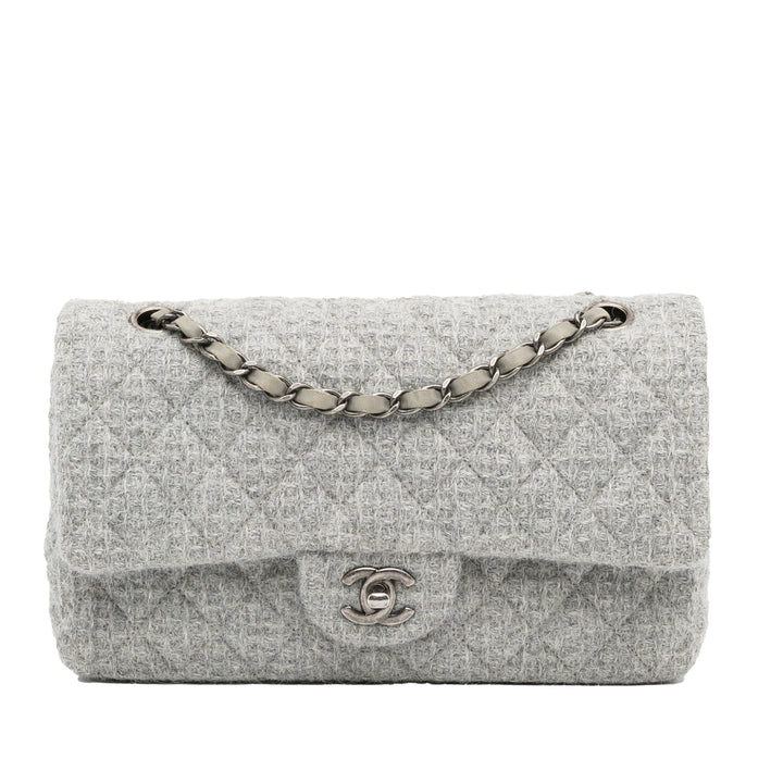 Medium Classic Tweed Double Flap Gray - Gaby Paris