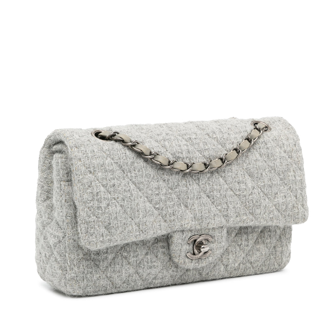 Medium Classic Tweed Double Flap Gray - Gaby Paris