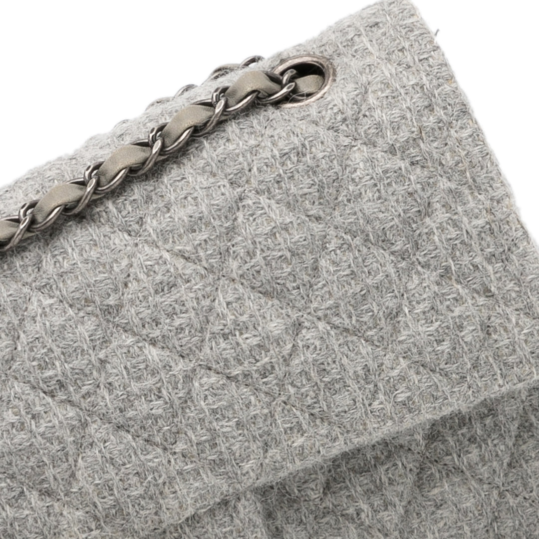 Medium Classic Tweed Double Flap Gray - Gaby Paris