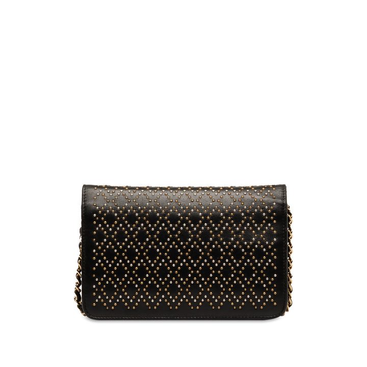 Studded Lambskin Wallet on Chain Black - Gaby Paris