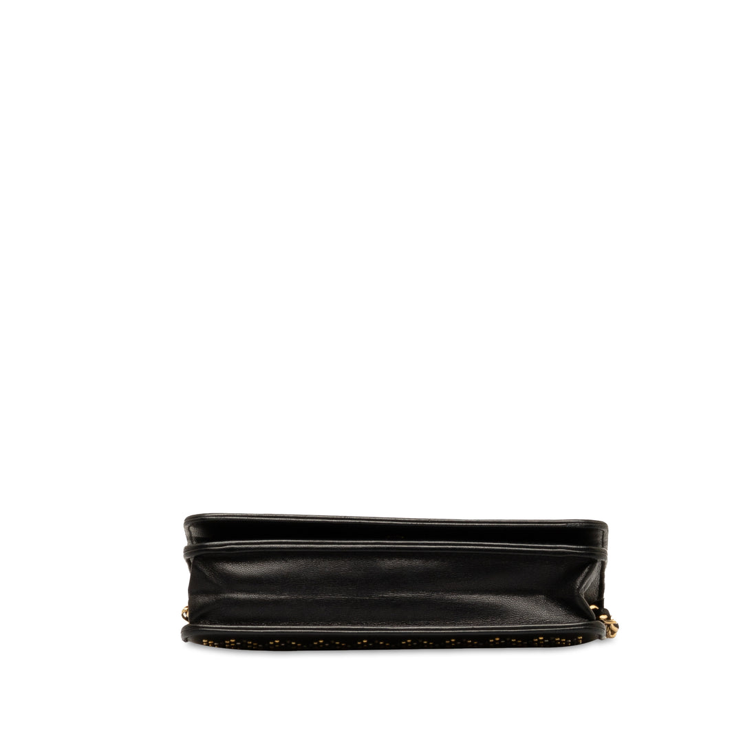 Studded Lambskin Wallet on Chain Black - Gaby Paris