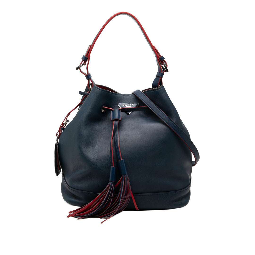 Prada Soft Veau Pompon Convertible Drawstring Bucket Sac
