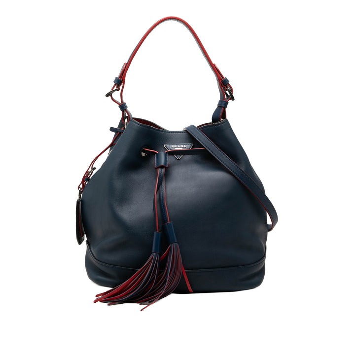 Prada Soft Veau Pompon Convertible Drawstring Bucket Sac
