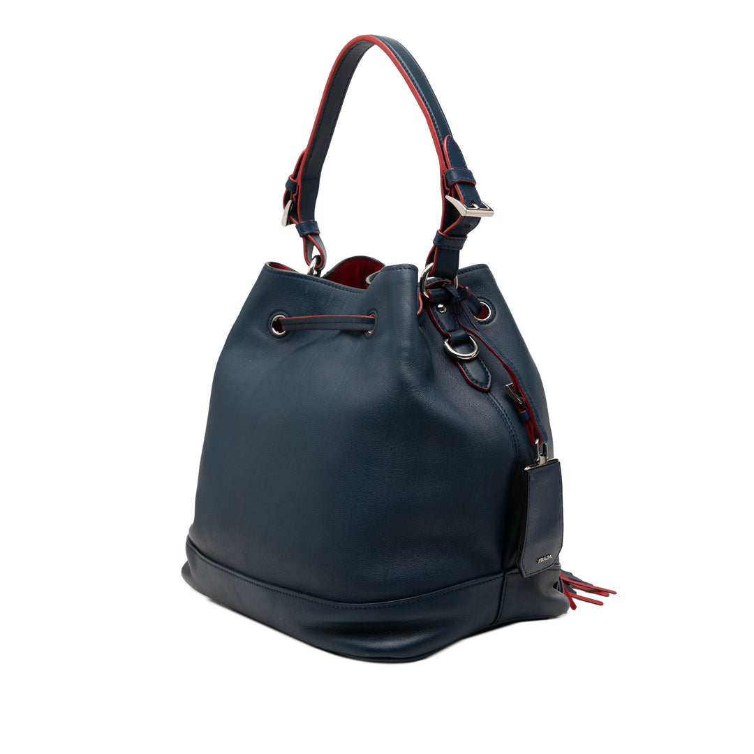 Prada Soft Veau Pompon Convertible Drawstring Bucket Sac