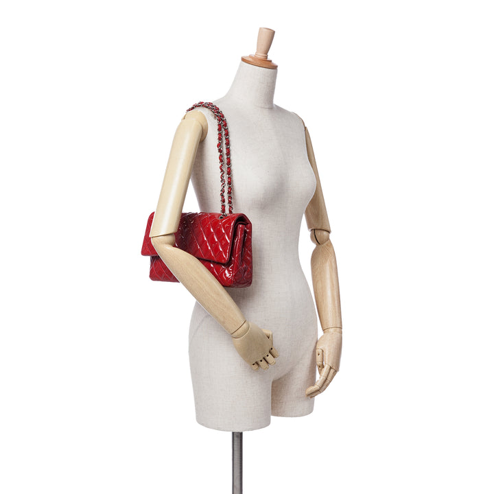 Medium Classic Patent Double Flap Red - Gaby Paris