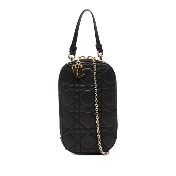 Cannage Lady Dior Call In Étui téléphone Cuir d'agneau Noir