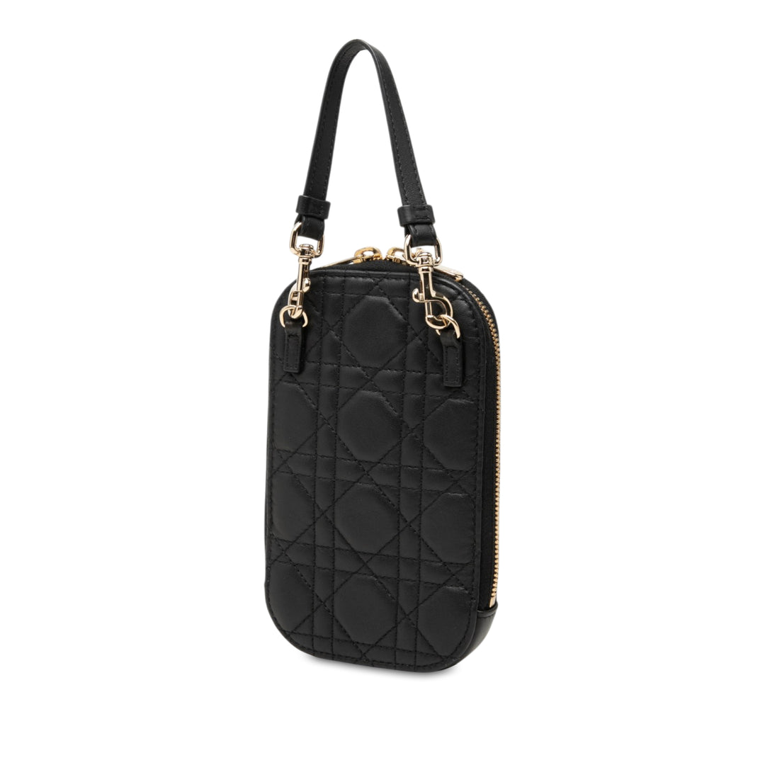 Cannage Lady Dior Call In Étui téléphone Cuir d'agneau Noir