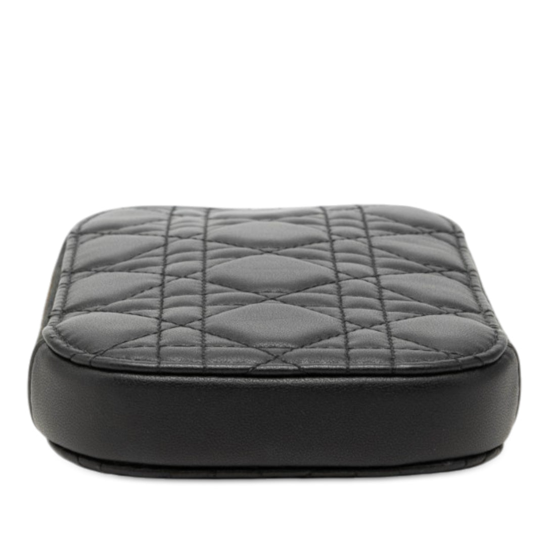 Cannage Lady Dior Call In Étui téléphone Cuir d'agneau Noir