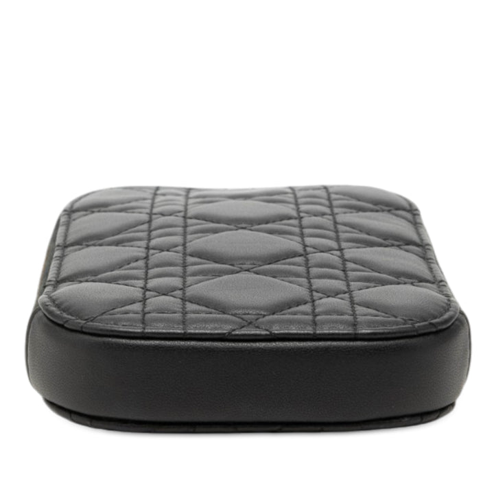 Cannage Lady Dior Call In Étui téléphone Cuir d'agneau Noir