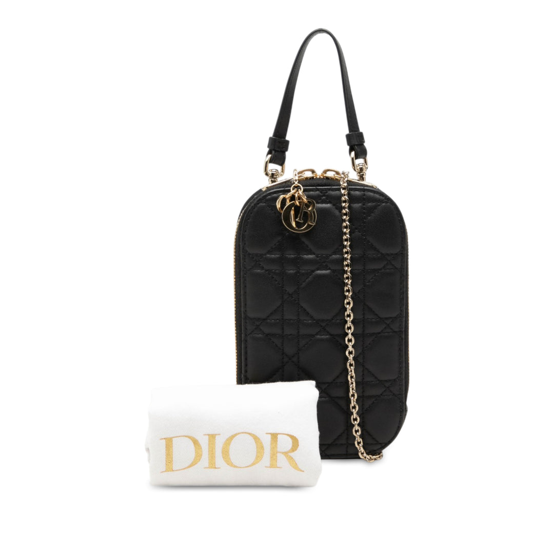 Cannage Lady Dior Call In Étui téléphone Cuir d'agneau Noir