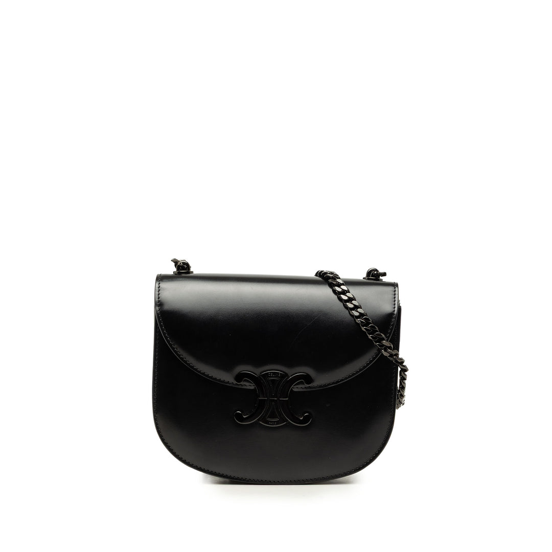 brillant Triomphe Besace Clea Chaîne Sac Teen Cuir de veau Noir