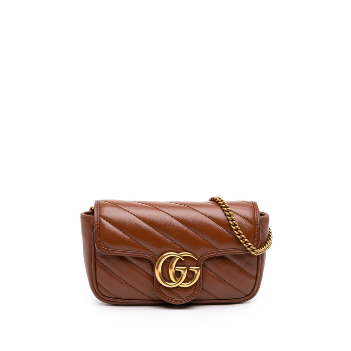 Gucci Mini GG Marmont Matelasse Diagonal Cuir à rabat Sac porté croisé