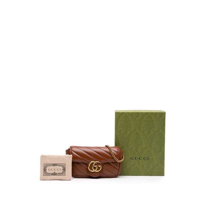 Gucci Mini GG Marmont Matelasse Diagonal Cuir à rabat Sac porté croisé
