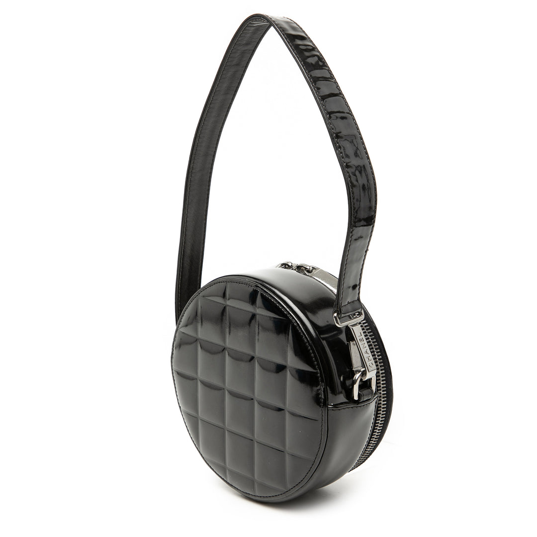 Chanel CC Choco Bar Cuir verni Rond Sac bandoulière