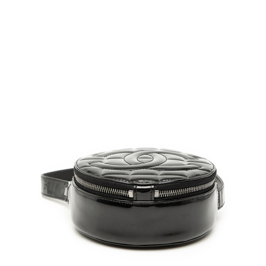 Chanel CC Choco Bar Cuir verni Rond Sac bandoulière