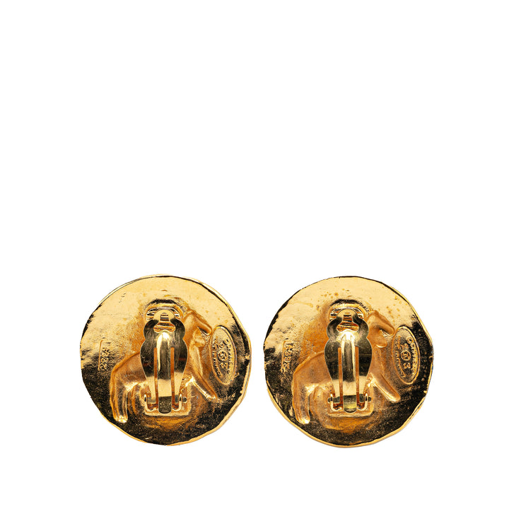 Gold Plated Lion Round Clip on Earrings Gold - Gaby Paris