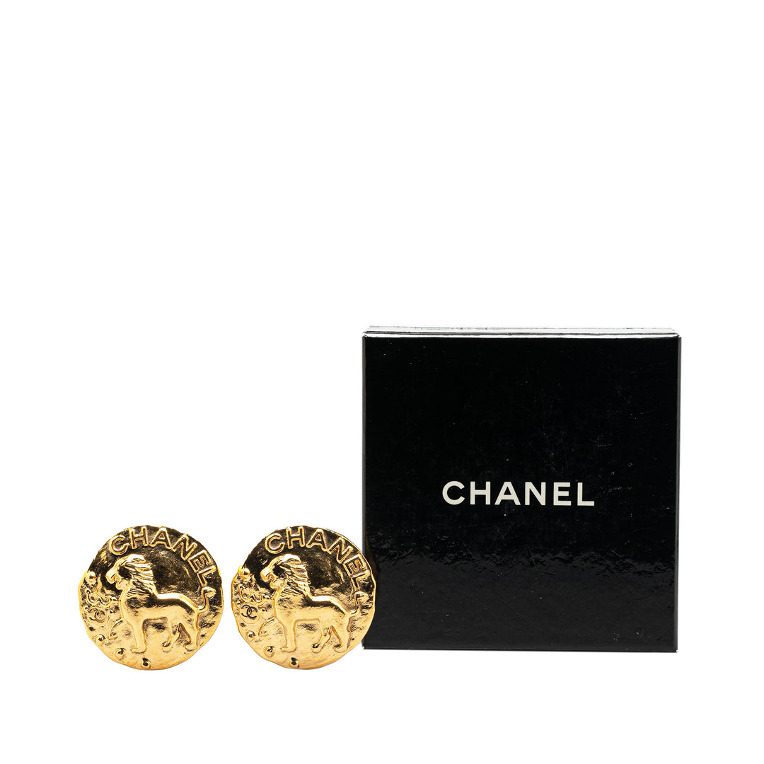 Gold Plated Lion Round Clip on Earrings Gold - Gaby Paris