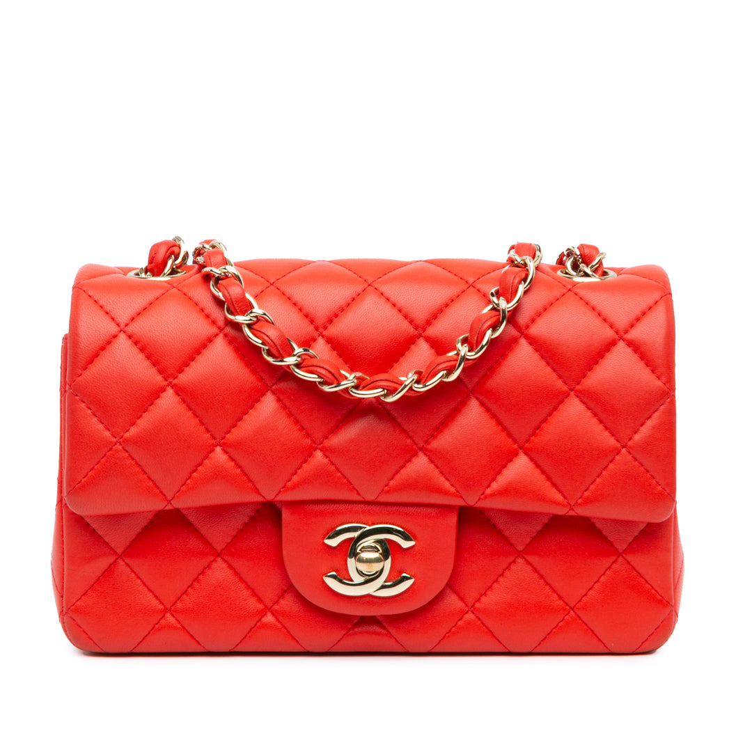 Mini Rectangular Classic Lambskin Single Flap Red - Gaby Paris