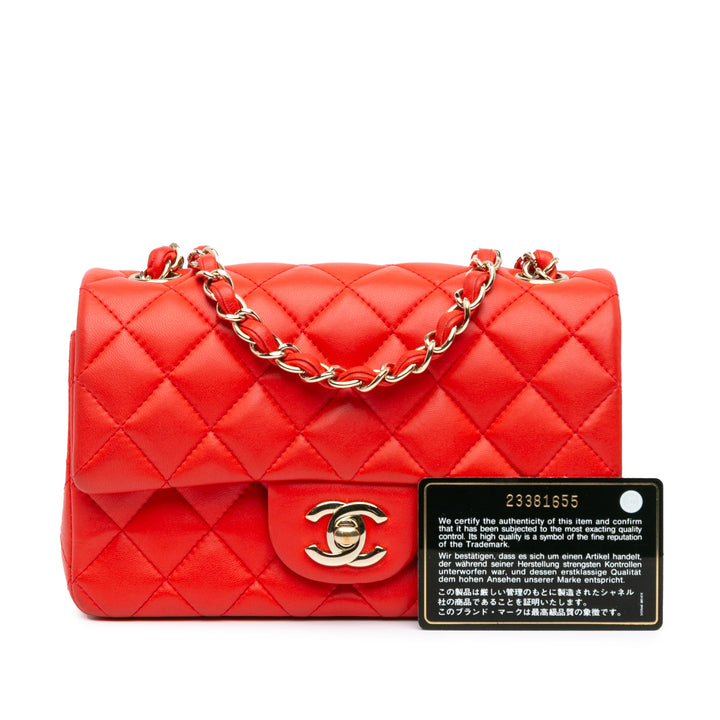 Mini Rectangular Classic Lambskin Single Flap Red - Gaby Paris