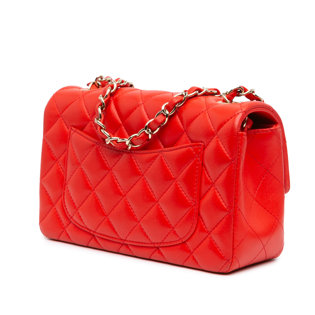 Mini Rectangular Classic Lambskin Single Flap Red - Gaby Paris