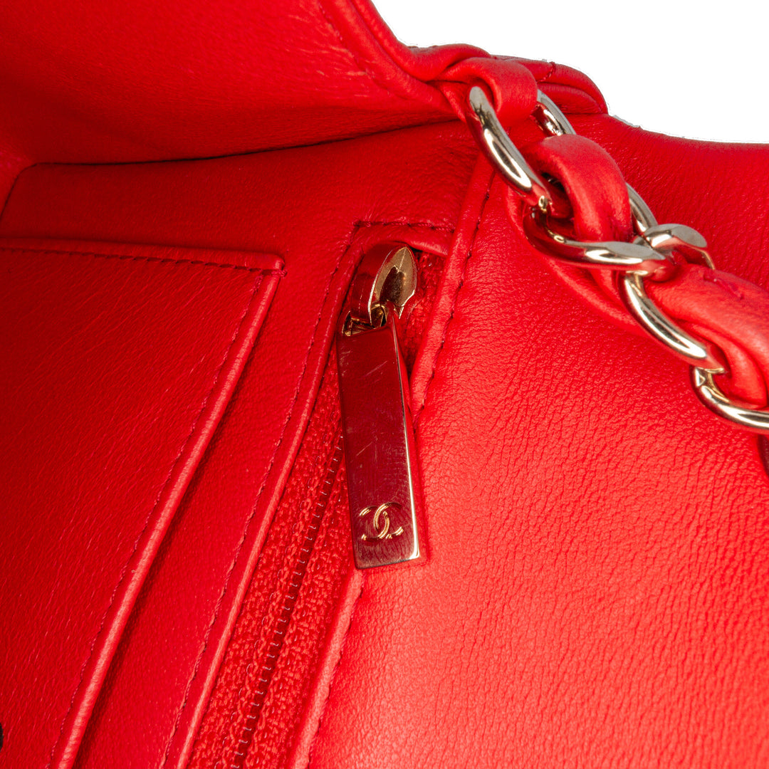 Mini Rectangular Classic Lambskin Single Flap Red - Gaby Paris