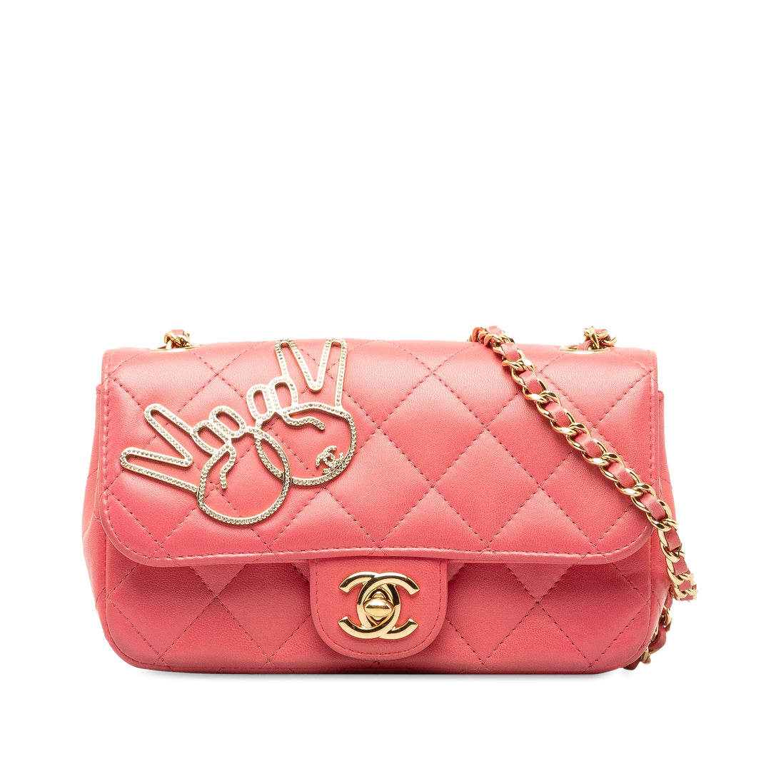 Extra Mini Lambskin V for Victory Flap Pink - Gaby Paris