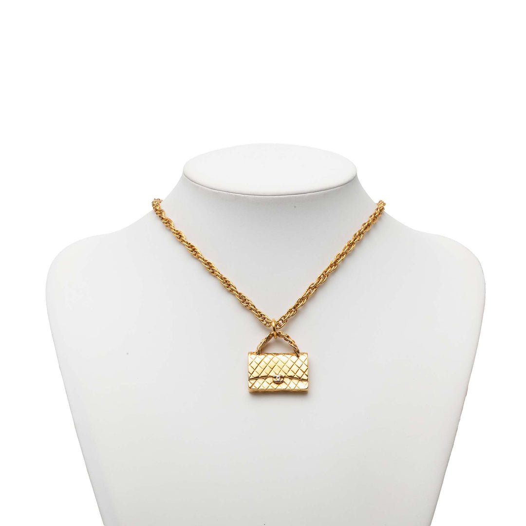Chanel CC plaqué Classic à rabat Sac Pendant Collier Métal